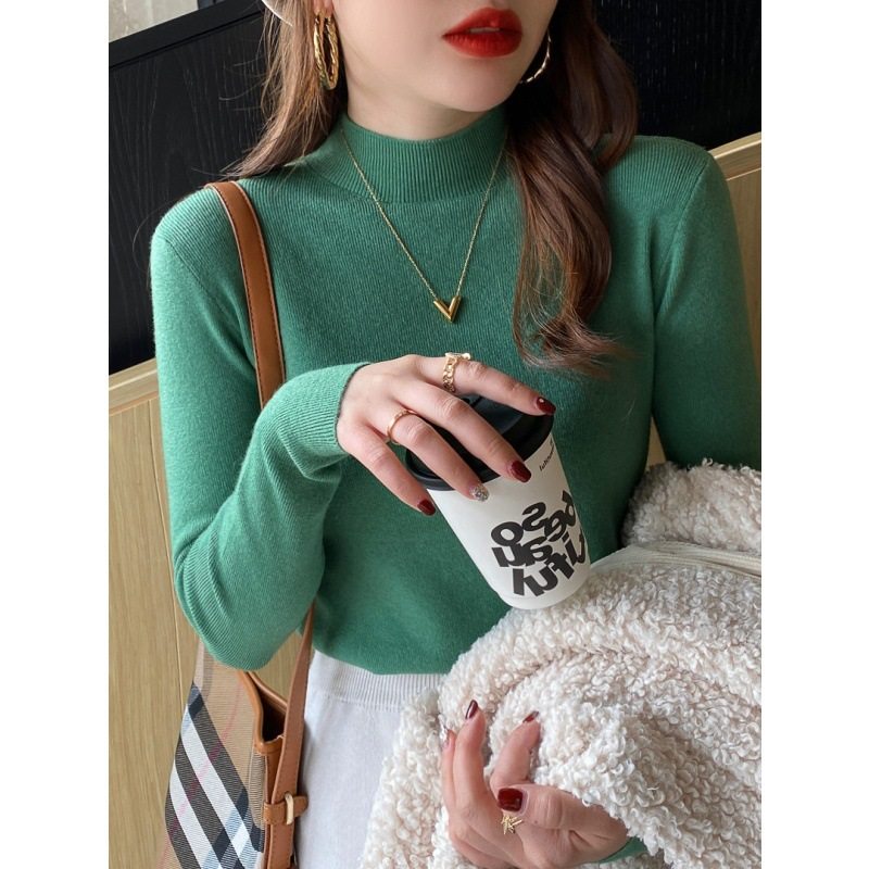 Half-height collar bottom-shirt woman inside lap and winter foreign air sweater 2023 new white knitwear sweatshirt-Taobao