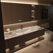 Modern simple slate hot-bent integrated basin bathroom cabinet seamless ceramic double basin washbasin hand washbasin combination