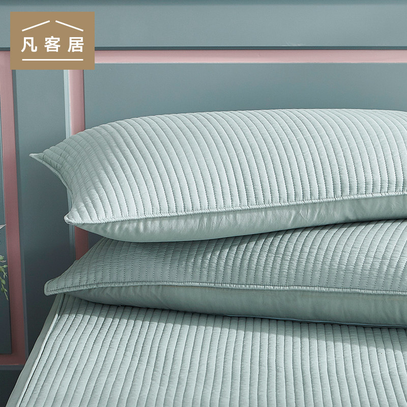 Fan Residence Korea All Cotton Soft Glutinous Quilted Pillowcase One Dress Clip Cotton Sand Wash Pure Cotton Pure Color Minimalist Pillow Headgear