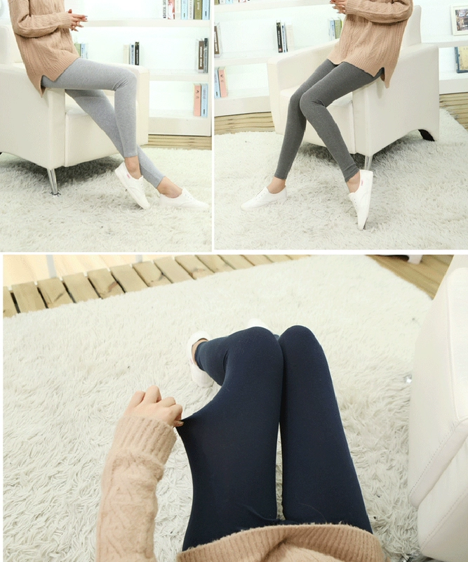 Phiên bản Hàn Quốc của quần legging cotton mùa xuân và mùa thu hoang dã cho phụ nữ mặc áo mỏng phần chín điểm nhỏ size lớn quần eo cao Slim mỏng - Khởi động cắt