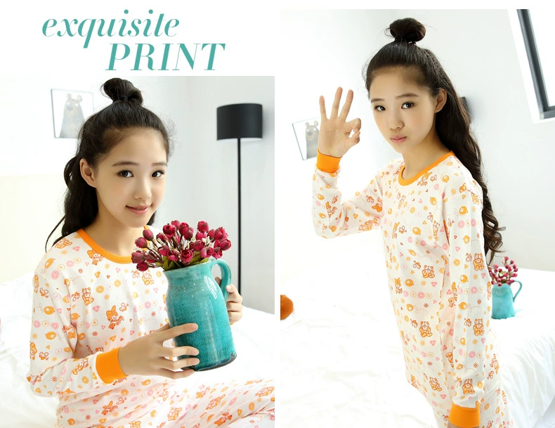 Cô gái cotton cộng với phân bón quần áo mùa thu quần dài quần dài hai mảnh phù hợp với trẻ em béo trẻ em cổ thấp quần áo cotton cho bé gái