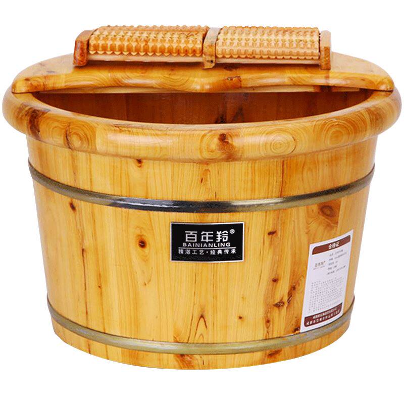Foot bath wooden foot bath wooden barrel household solid wood high 30 cm deep barrel light bath foot without cover foot wash bucket