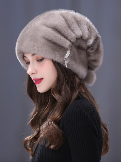 Mink fur hat for women in winter imported whole mink fur ear protection winter fashion mink velvet thermal bag scalp straw hat