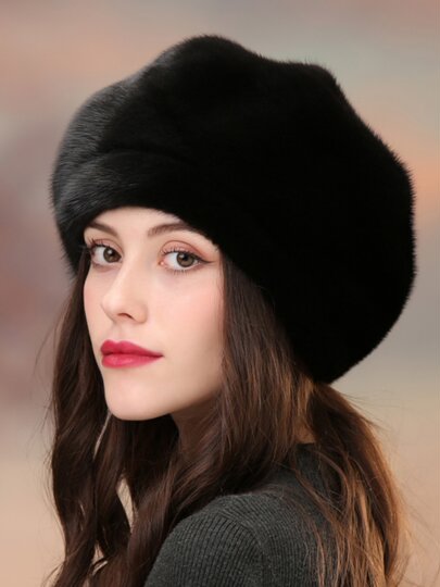 Mink Fur Hat for Women, Korean Style, Winter Warm Ear Protection, Whole Mink Beret, Fur Hat for Women, Winter Mink Fur