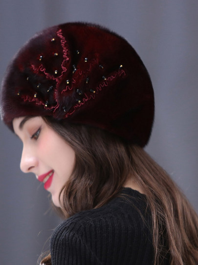 Mink Fur Hat for Women in Autumn and Winter, Full Mink Fur Ear Protection, Warm and Fashionable Korean Style Mink Fur Beret Hat