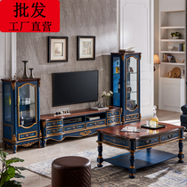 American large-sized blue TV cabinet wholesale painted villa coffee table living room floor cabinet small-sized TV cabinet wine cabinet