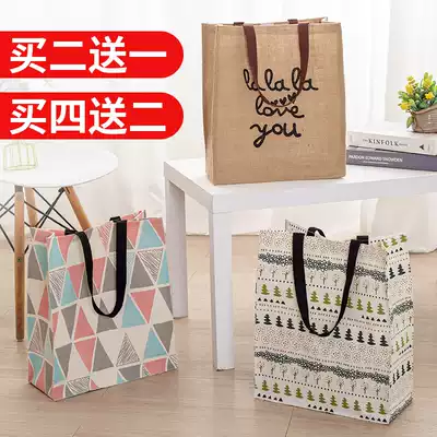 Cotton linen canvas bag hand-carried folding bento with students cram book bag portable environmental shopping handbag women