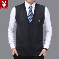 Mùa thu và mùa đông trung niên áo len len nam cổ chữ V cardigan trung niên cha tải vest vest áo len dệt kim màu rắn áo vest nam body