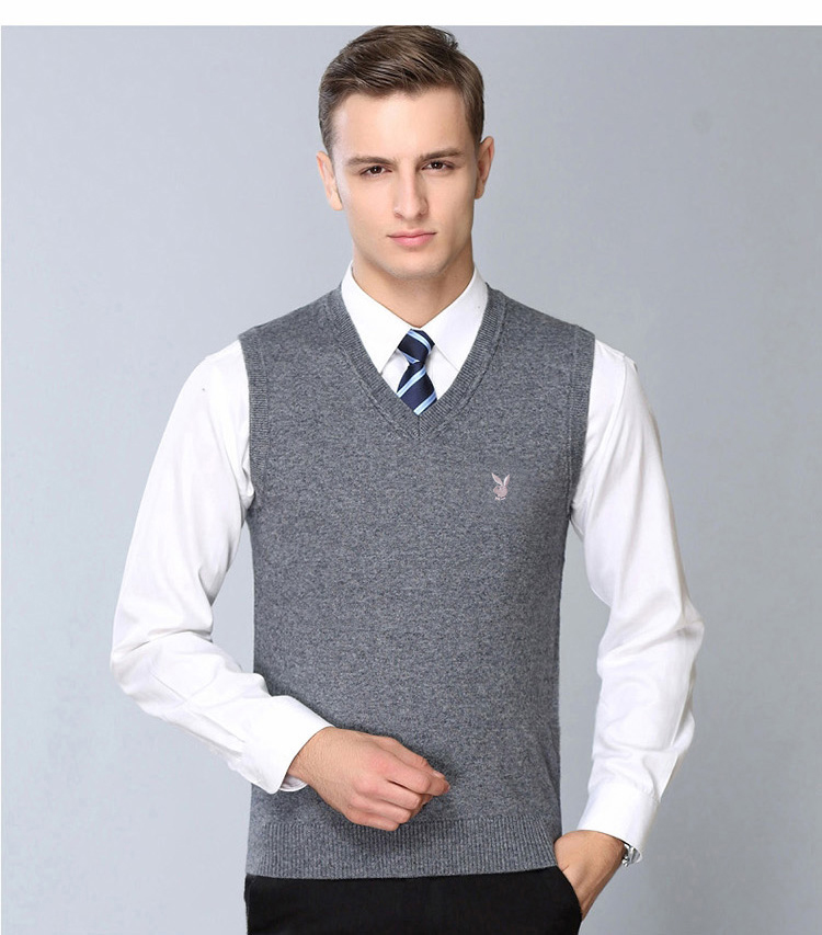 Playboy mùa thu và mùa đông thanh niên trung niên của nam giới v-cổ rắn màu len vest độn vest áo len vest áo len áo khoác cardigan học sinh