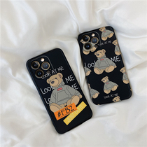 Applicable to Apple 13promax mobile phone case Tide brand bear XSmax all-inclusive lens iphone13 anti-drop sleeve straight liquid silicone XR soft shell Korean wind creative Net red cartoon couple men and women