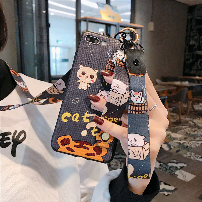 Hanging neck phone protective shell Apple 6s hanging neck iPhone7plus mobile phone protective shell hanging rope Apple 8plus mobile phone protective shell wrist-protecting apple 8 mobile phone protective sleeve hanging rope bracket