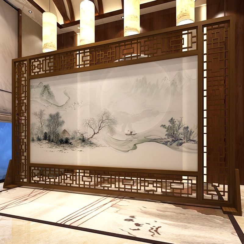 Chinese screen partition living room office customized solid wood Xuan inkinkinkwater mobility semi-permeable screen decoration