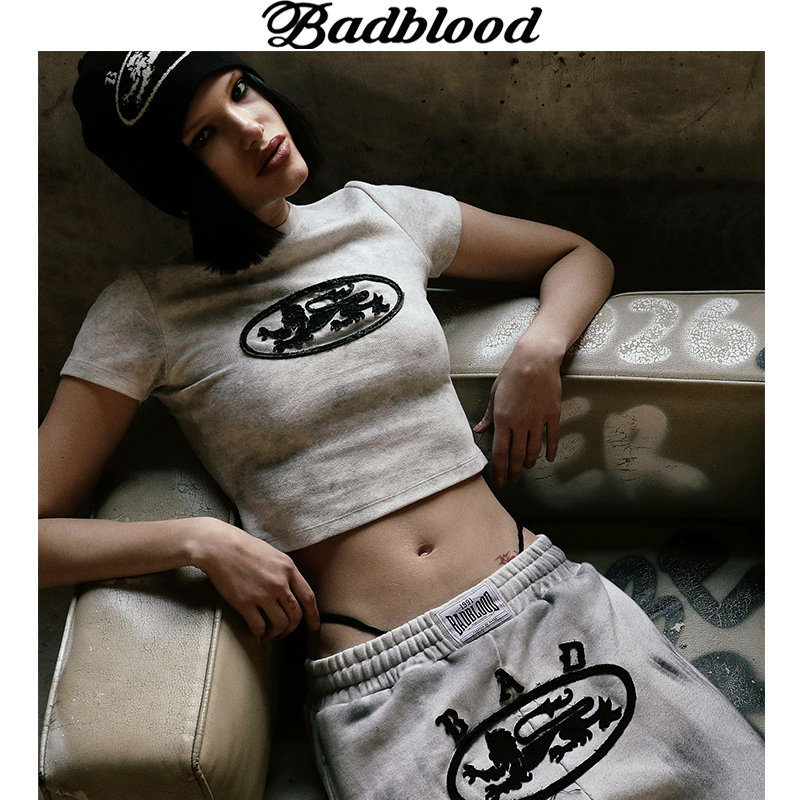 Korean Badblood Short-Sleeved T-Shirt for Women, Summer 2025 New American Retro Hot Girl Style Short Top Trendy Brand