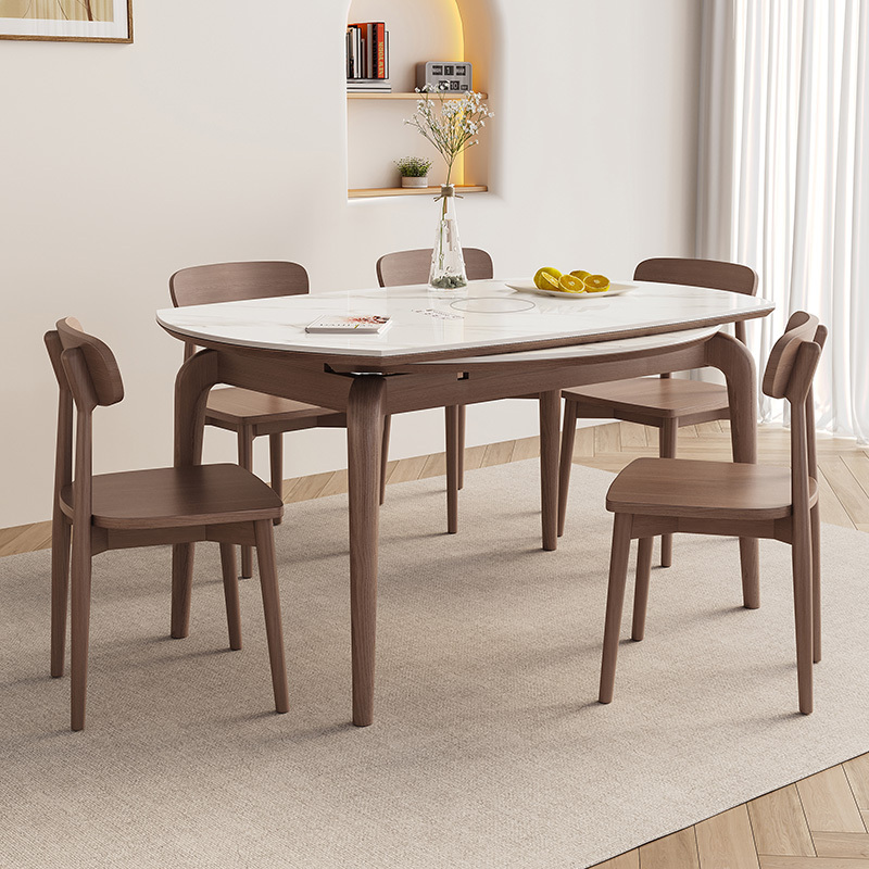 Walnut Color Extendable Solid Wood Dining Table with Slate Top for Home Use in Small Apartments, Modern Minimalist Multifunctional Induction Cooker Dining Table Walnut Color Extendable Solid Wood Dining Table with Slate Top for Home Use in Small Apartments, Modern Minimalist Multifunctional Induction Cooker Dining Table