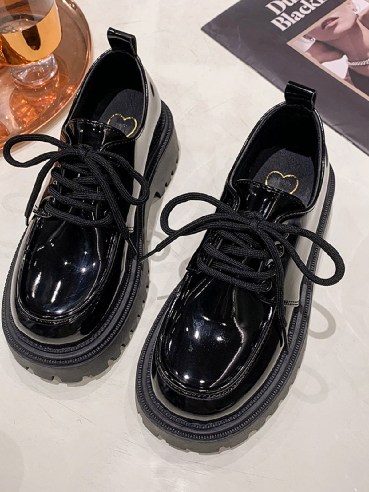 Women's Leather Shoes, British Style Flats, 2025 New Spring and Autumn Mary Jane Thick-Soled Loafers, Black Women's Shoes