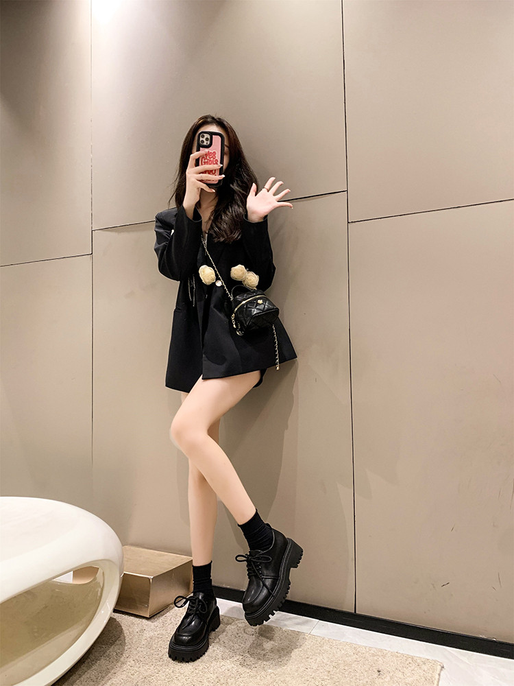 Women's Leather Shoes, British Style Flats, 2025 New Spring and Autumn Mary Jane Thick-Soled Loafers, Black Women's Shoes