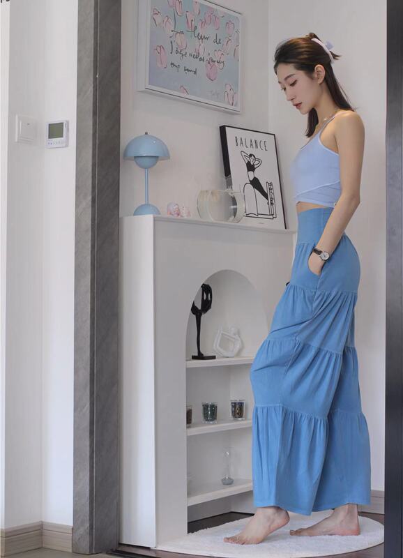 Inner Me Blue Cake Pants Loose Wide Leg Pants Distressed Yoga Vest Intimates