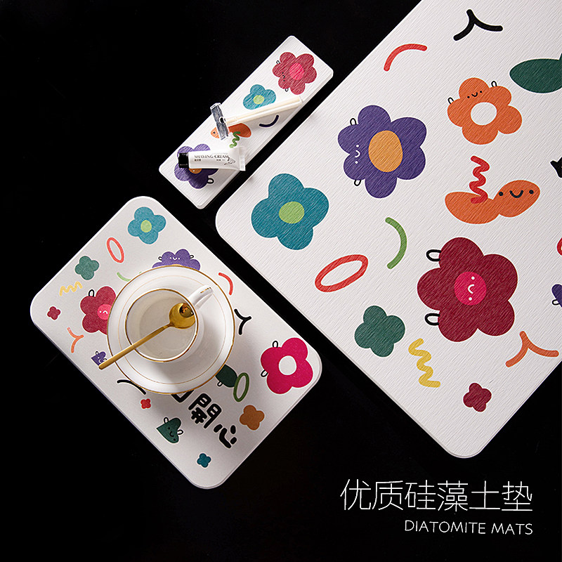 Cute floretes diatomite washing pad large coaster toothbrush pad wash stand diatom mud soap pad water absorption pad foot pad