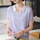 2026 ແມ່ຫນຸ່ມ summer lapel ແຂນສັ້ນ tops ອາຍຸກາງແລະຜູ້ສູງອາຍຸຂອງແມ່ຍິງວັນແມ່ ice silk T-shirt ຊຸດເສື້ອຂະຫນາດນ້ອຍ