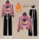 Розовая утепленная толстовка, черные штаны, комплект