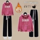 Розовая утепленная толстовка, черные штаны, комплект
