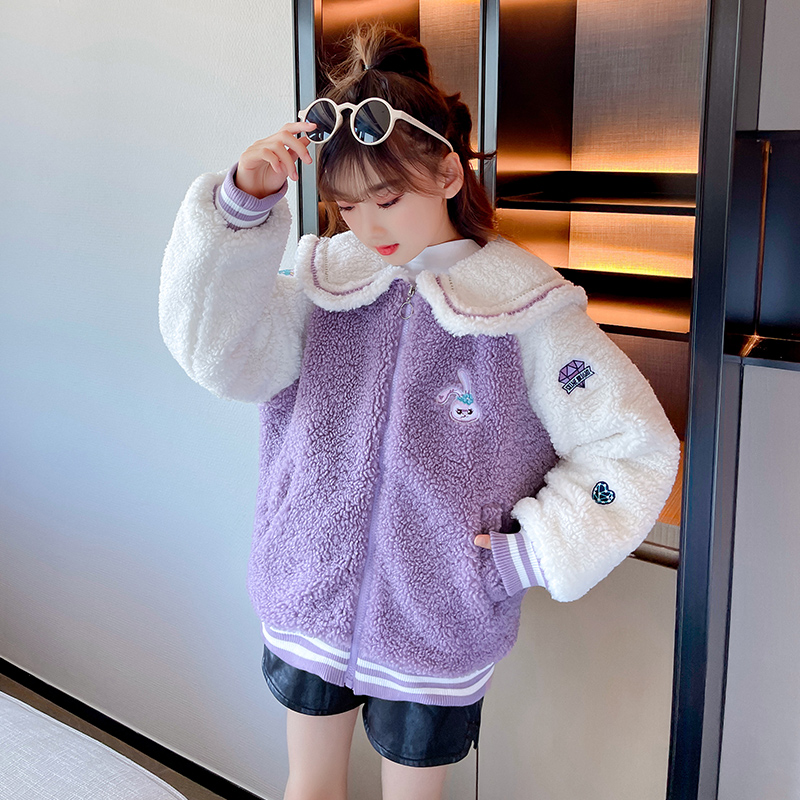 Girl Lamb Suede Jacket Autumn Winter Style 2021 New CUHK Tong Winter Thickened Clip Cotton Children Fur Coats Foreign Pie