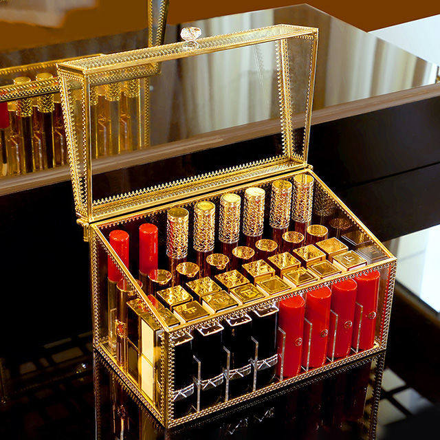Light luxury lipstick storage box household desktop dust-proof lip glaze multi-grid finishing lipstick rack dormitory cosmetics storage box