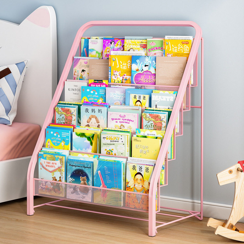 Free installation of children's bookshelf simple floor multi-layer wrought iron storage storage picture book magazine bookcase children's toy rack