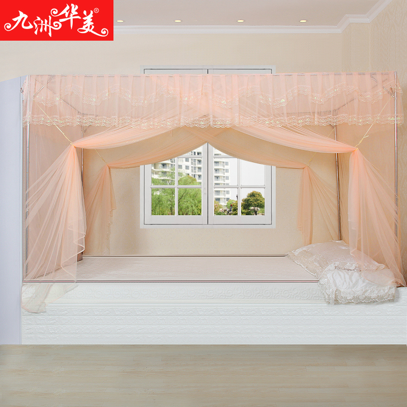 Custom increase of bed mosquito bed mosquito net floor tatami cloth art leather bed for parent-child 3 m 2 5 Domestic set to be encrypted thickened