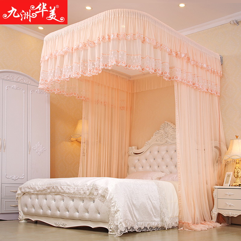 Wall-mounted pull-curtain U-rail mosquito net Court Thickening Arched track Encrypted Ledger Yarn 1 51 8 m Double Home