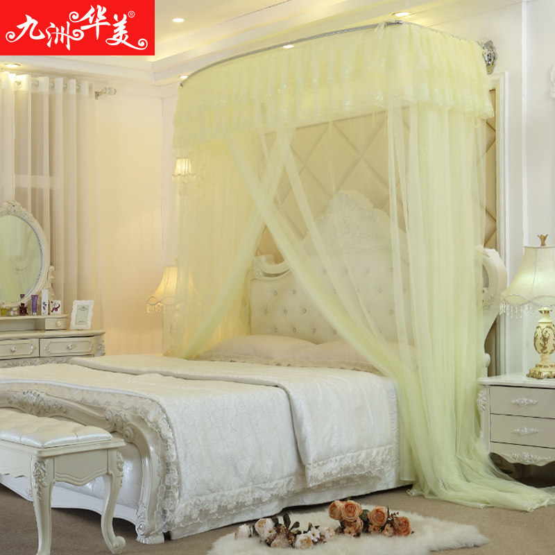 Jiuzhou Huamei retractable mosquito net wall mounted three-door palace princess thickened stainless steel frame 1 2 meters 1 5m1 8 beds