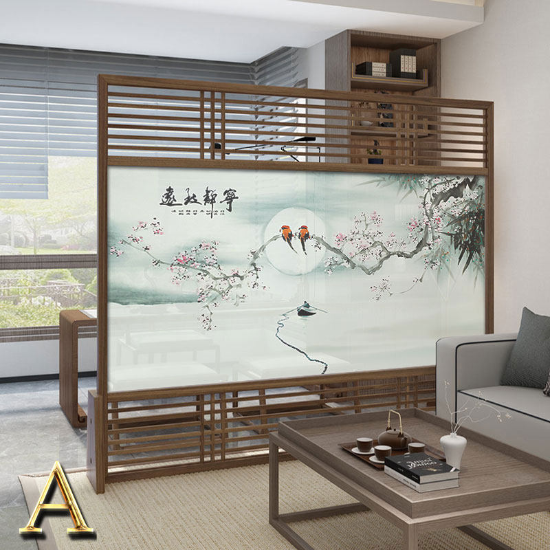 New Chinese solid wood office screen partition living room Xuanguan modern brief hollowed-out mobile partition wall seat screen