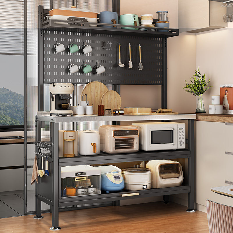 Handsome stainless steel operating table kitchen shelving with floor multilayer microwave oven boiler dongle plate containing cabinet shelf-Taobao