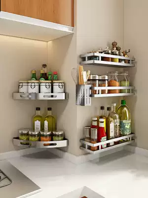 Punch-free seasoning supplies storage kitchen triangle rack wall-mounted 304 stainless steel corner space