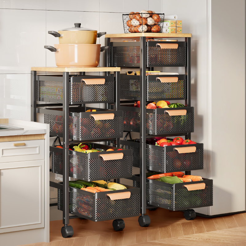 Free installation of wooden planks Kitchen Vegetable Shelve Containing baskets Home Fruits Vegetable baskets Floor Multilayer Nip Racks-Taobao