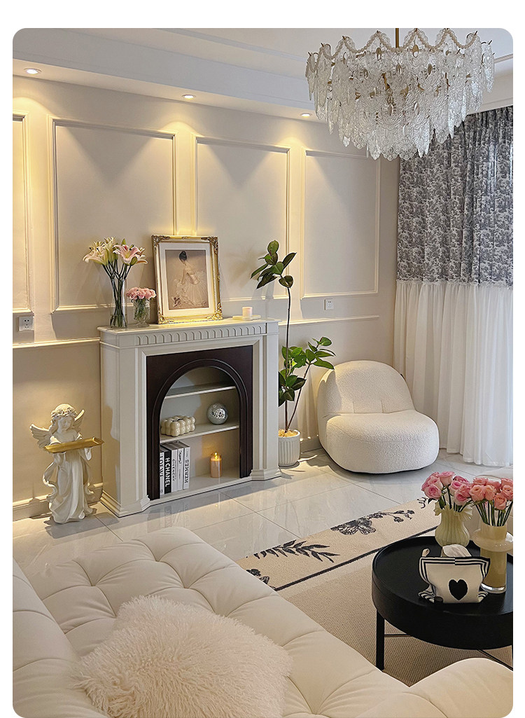 шкаф для ванной 巢趣法式奶油风实木壁炉装饰柜复古客厅壁炉边柜入户壁炉玄关柜