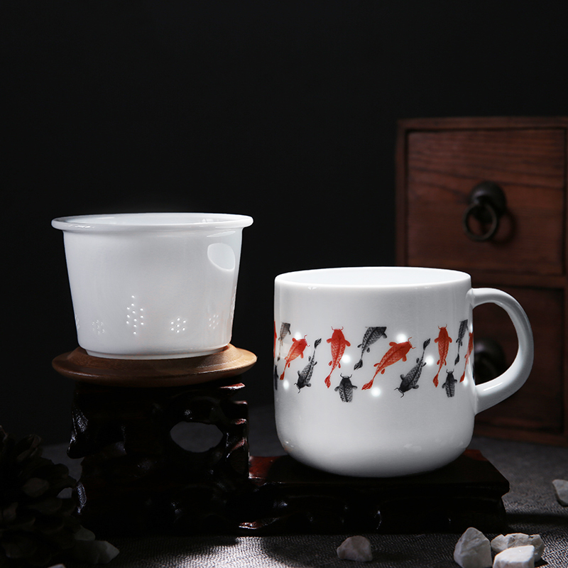Exquisite jade cypress ceramic cup big filter cup brocade carp cup and Exquisite cups capacity office creative cup cup