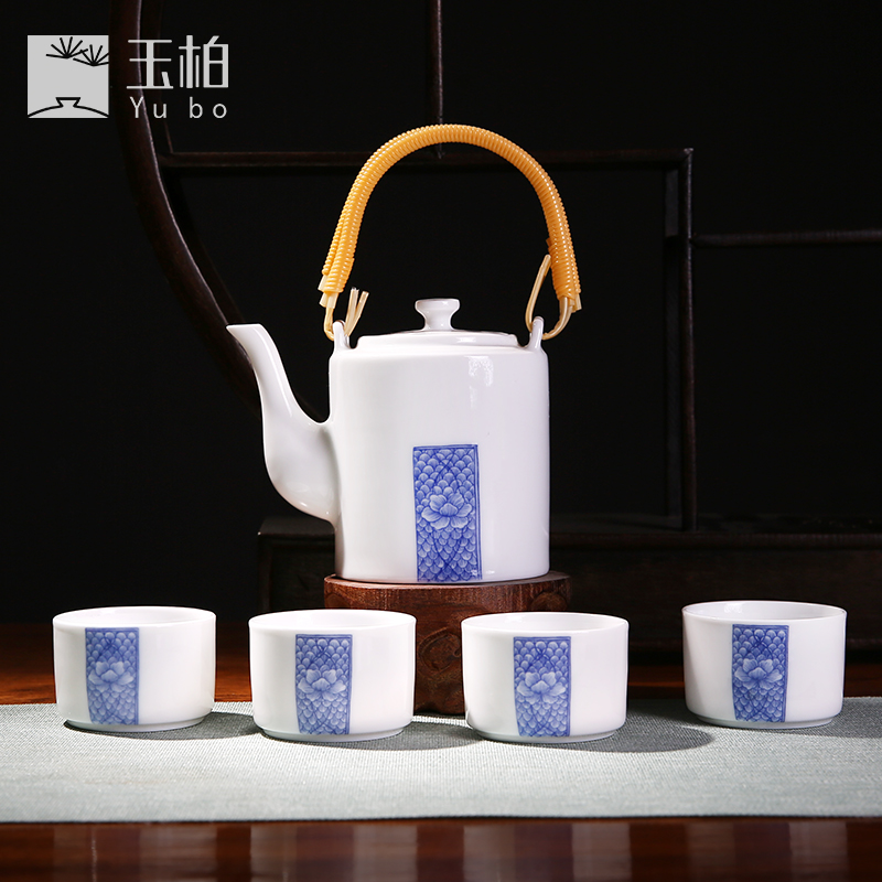 Jade cypress jingdezhen ceramic tea set Japanese creative time tea service kit mini teapot teacup literary small and pure and fresh