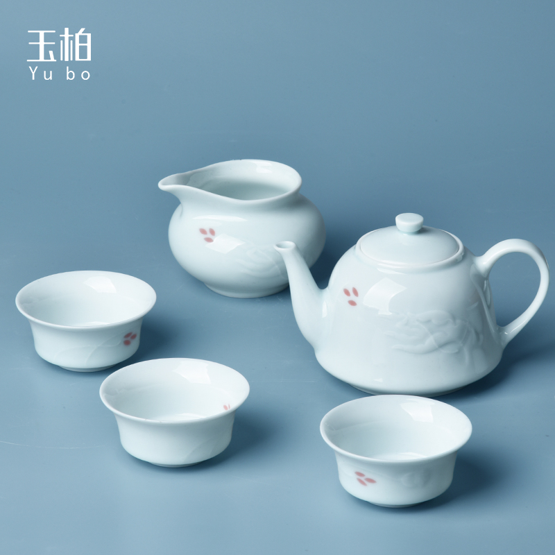 Jade cypress jingdezhen shadow blue glaze 8 sets of kung fu tea set of the sitting room to entertain the teapot tea checking gifts bergamot