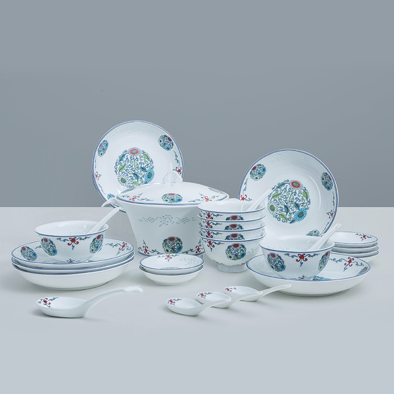 Jade cypress pastel and exquisite dishes suit white porcelain tableware in jingdezhen glaze covered 26 times home dishes by