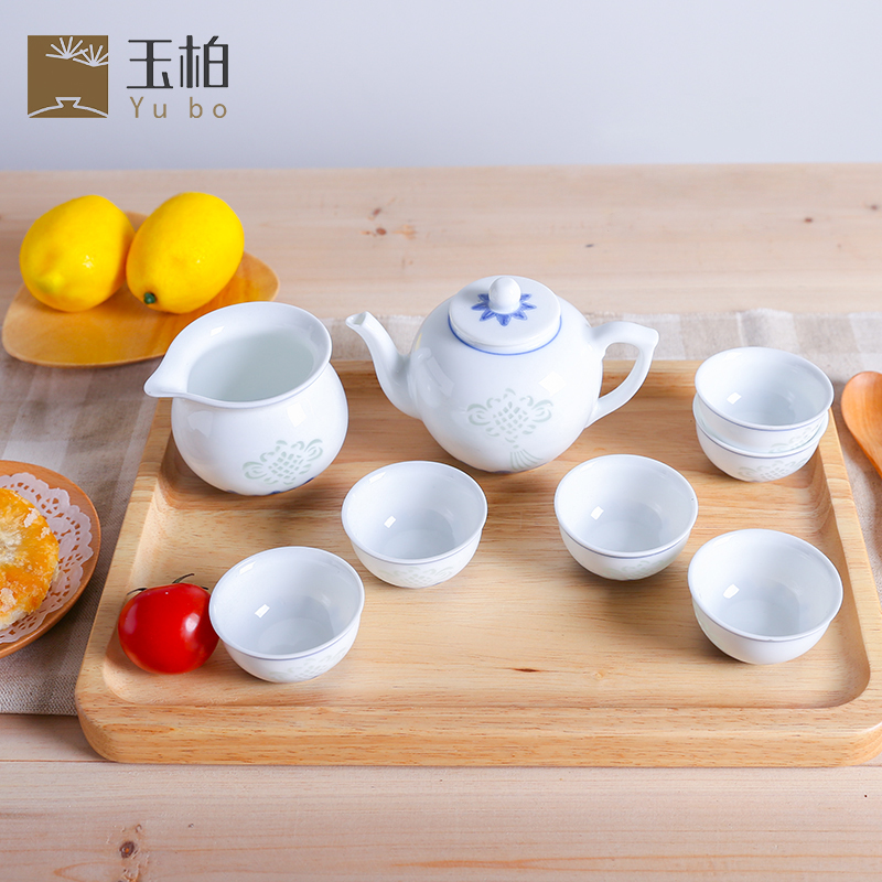 Blue and white and exquisite jade cypress Chinese creative fair with contracted simple but elegant glass teapot teacup sample tea cup of a complete set of white porcelain