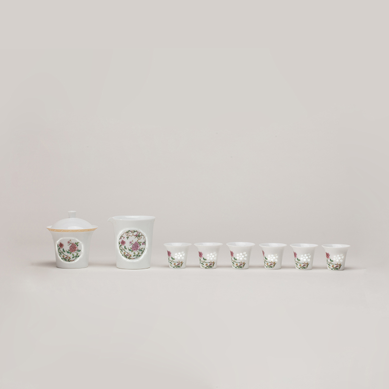 Jade cypress | jingdezhen ceramic tea set a tureen tea set with ceramic filter Mid - Autumn festival white porcelain "happy together"