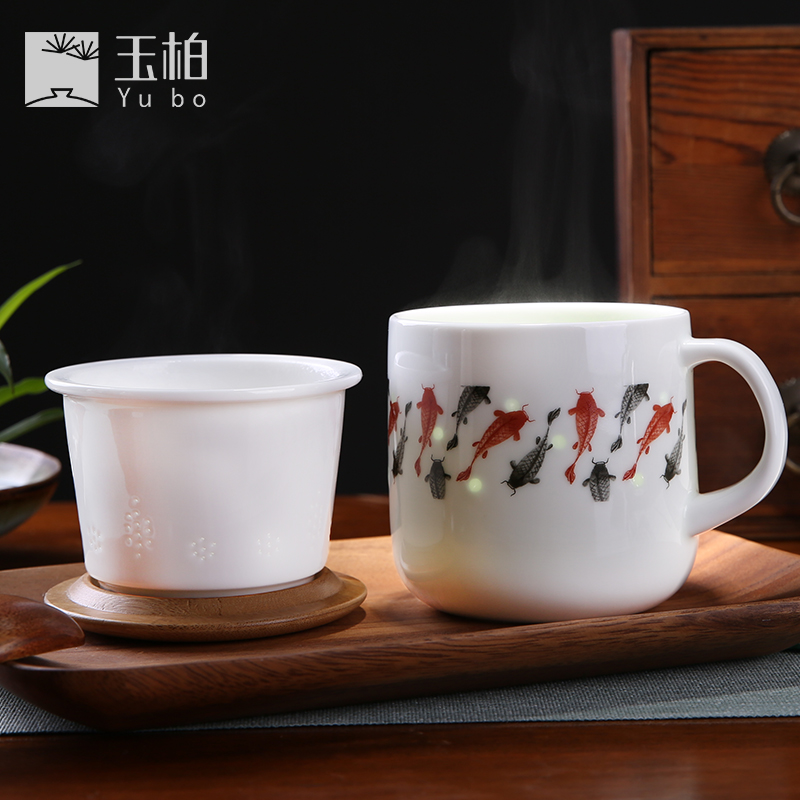 Exquisite jade cypress ceramic cup big filter cup brocade carp cup and Exquisite cups capacity office creative cup cup