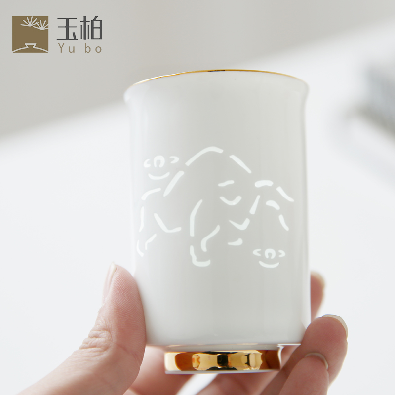 Jade cypress jingdezhen office cup of water glass and exquisite ceramic cup sample tea cup in hand, the personal zodiac kung fu tea cups