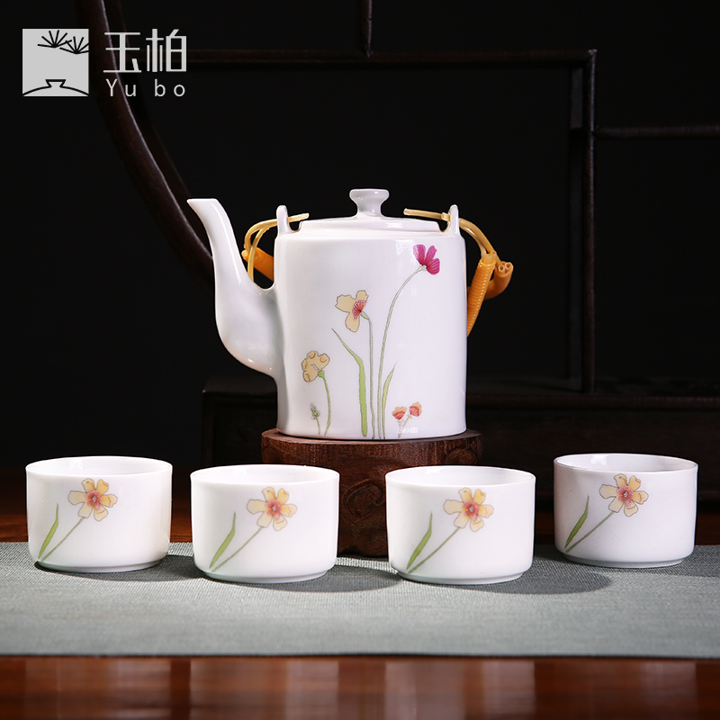 Jade cypress jingdezhen ceramic tea set Japanese creative time tea service kit mini teapot teacup literary small and pure and fresh