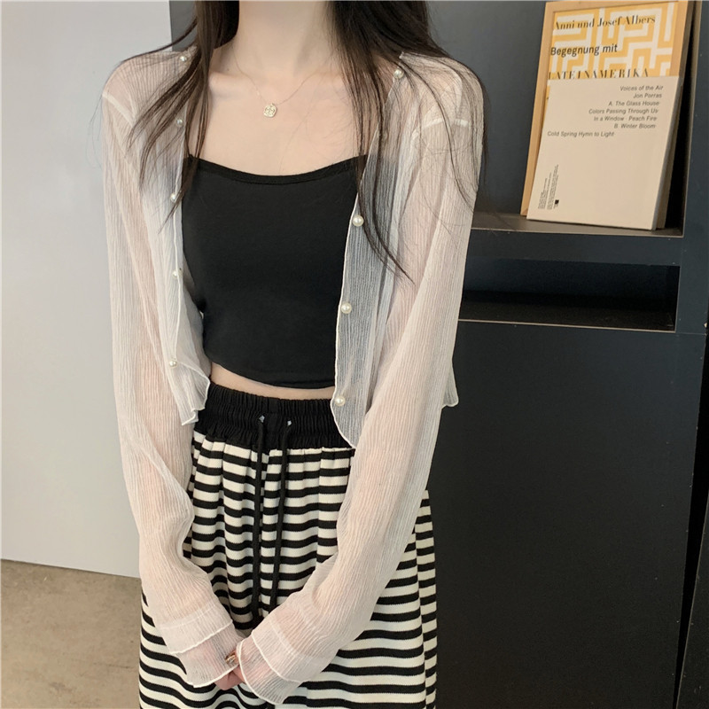 French-Style Sheer Mesh Sunscreen Cardigan for Women, Summer 2026, Thin and Stylish Small Shawl, Outerwear for Air-Conditioned Environments French-Style Sheer Mesh Sunscreen Cardigan for Women, Summer 2026, Thin and Stylish Small Shawl, Outerwear for Air-Conditioned Environments