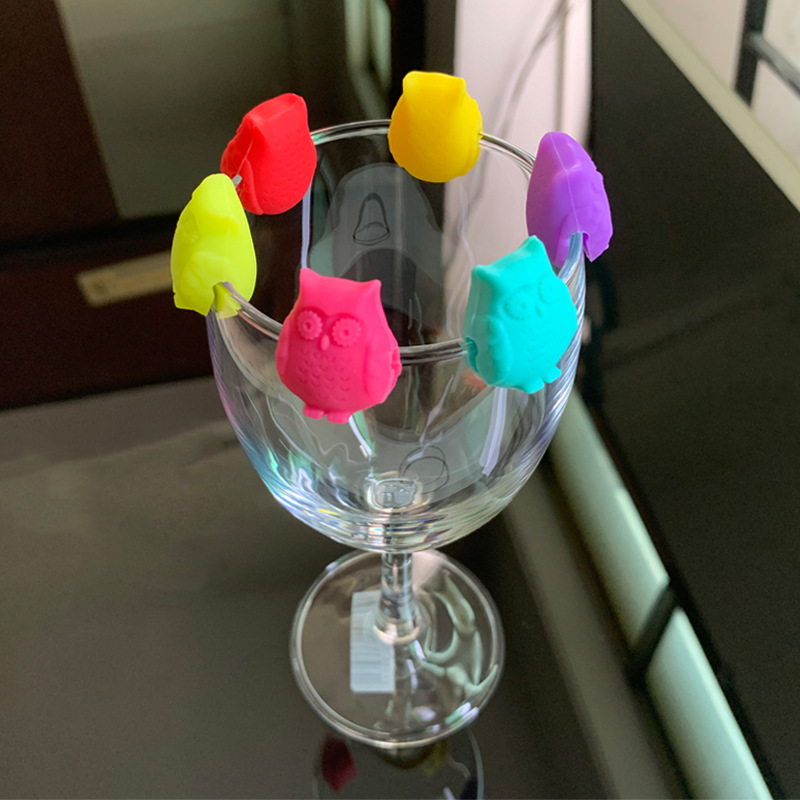 New Products Silicone Wine Glasses Recognizer Logo Cups Clips Sign Cocktail Mug Edge Decorations Owl Marks Hang