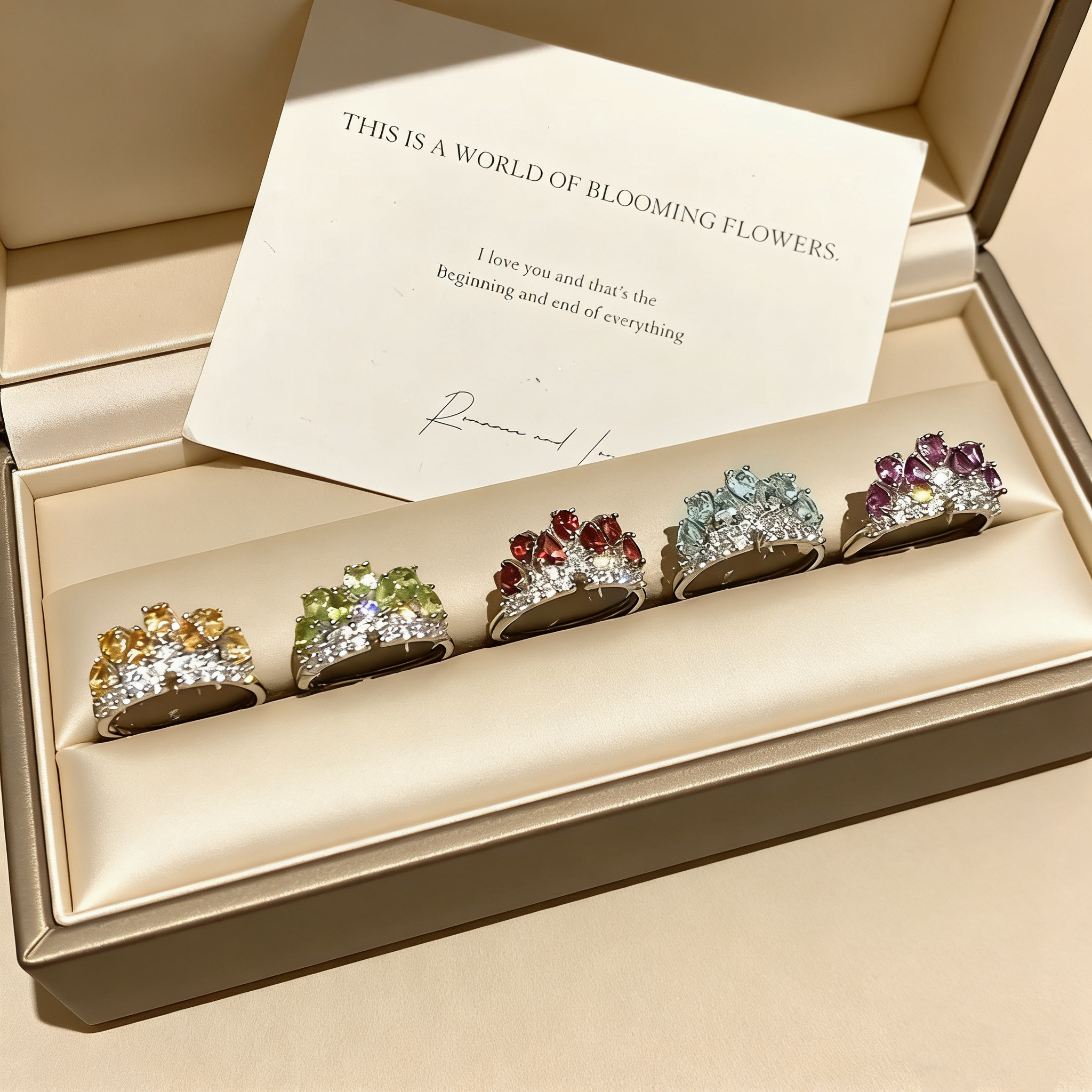 Huiyinjia S925スターリングシルバークラウンリング（天然クリスタルジェムストーン象嵌） - 高級でパーソナライズされた女性用リング