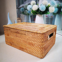  Vietnamese rattan storage basket Hand-woven storage box with lid Living room Japanese household clothes and sundries sorting box