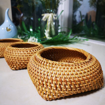  Vietnam autumn rattan woven go box Refreshment box Nut box Storage box Tea ceremony tea set accessories jewelry box